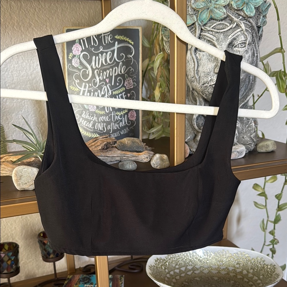 Princess Polly Black Fitted Crop Tank Top